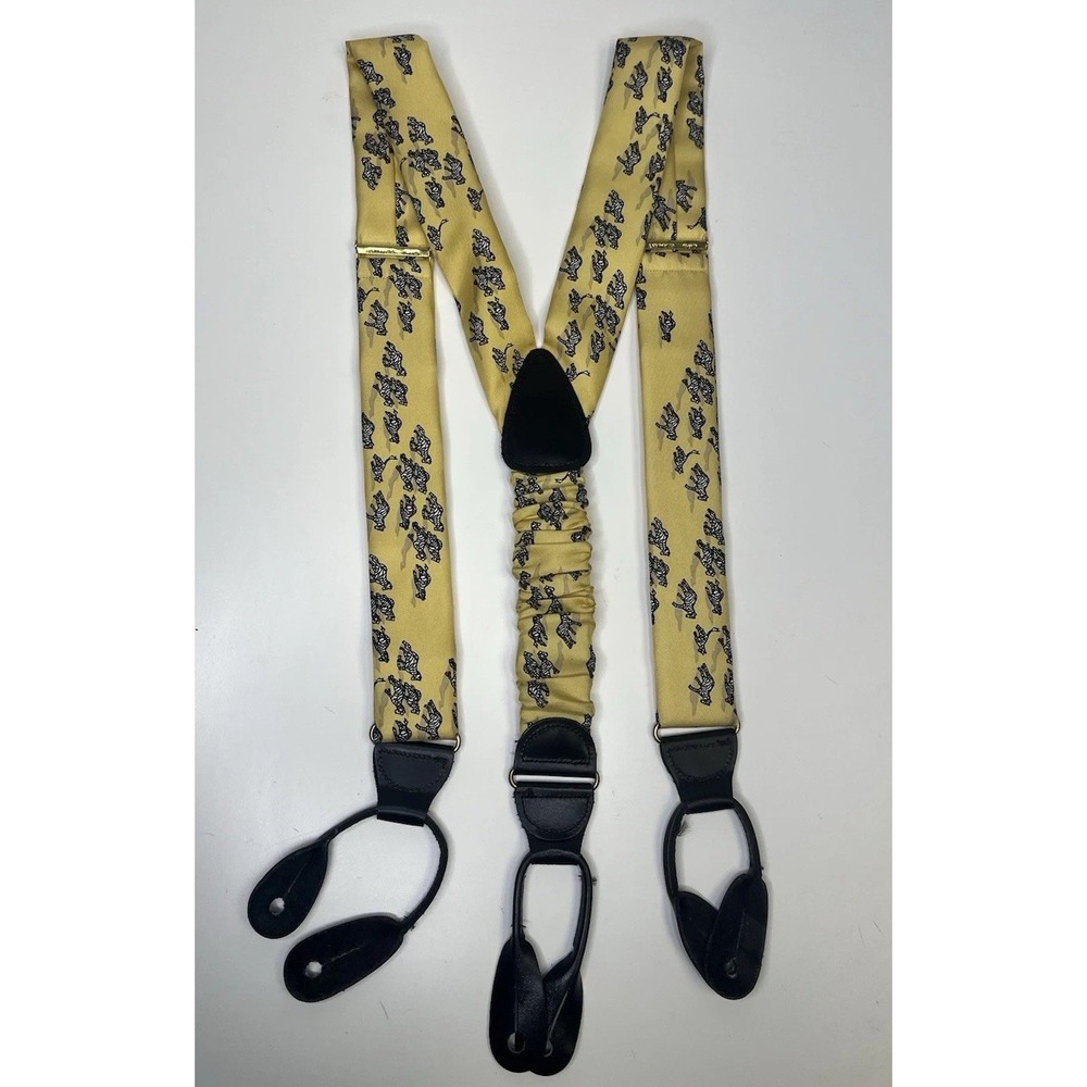 Mens Suspenders Yellow Running Zebra Print Animal Whimsy Germany